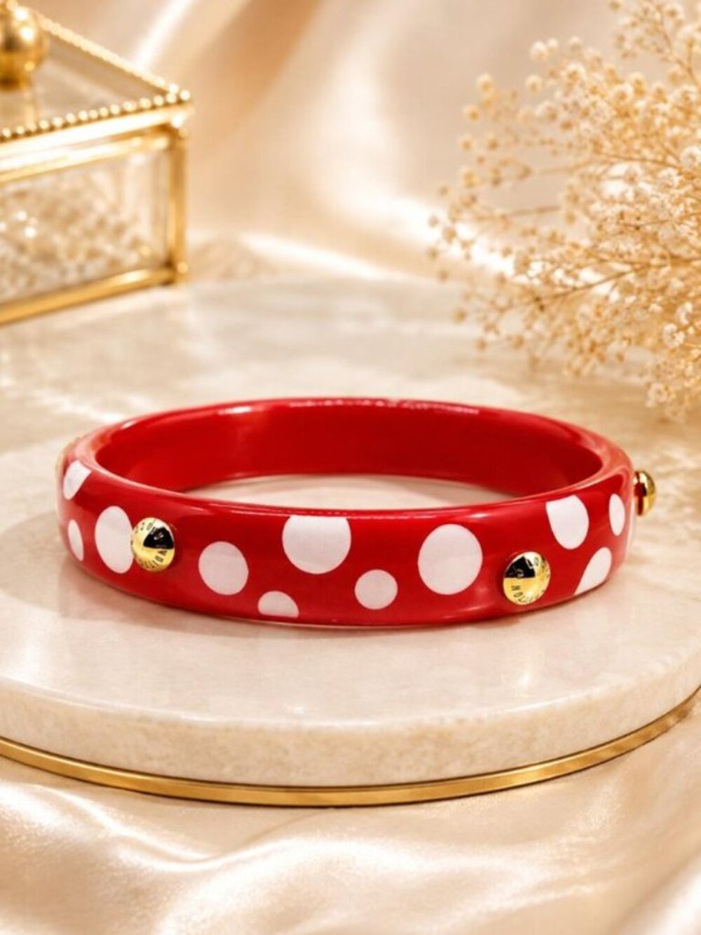 Authentic Louis Vuitton x Yayoi Kusama Red Polka Dot Bangle Bracelet Gold Tone